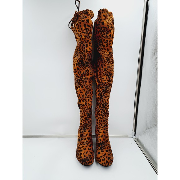 NWOB Vespose Thigh High Back Tie Leopard print soft upper 1/4 zip Boot 8. - Picture 3 of 8
